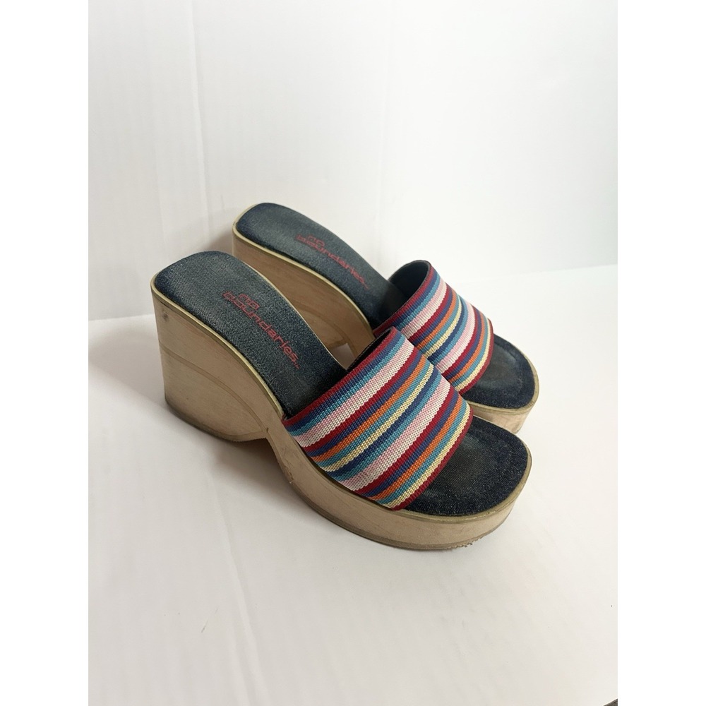2000s NoBo Rainbow Striped Wedge Sandals Y2K Summer Beach Boho Festival